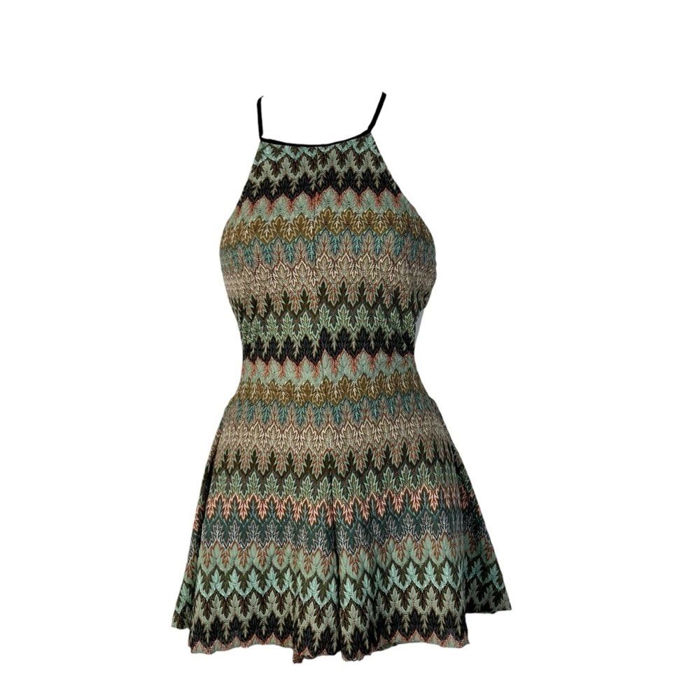 Urban Outfitters UO Ecote Mint Green & Beige Printed Crochet Tie Back Romper XS